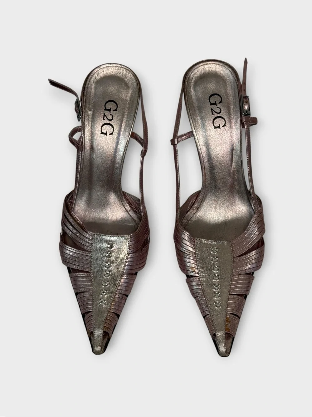 G2G Metallic Pink Woven Slingback Heels